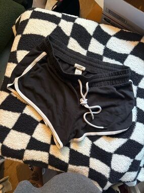 Garage Black Athletic Drawstring Shorts with White Trim